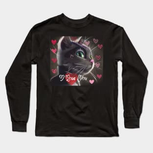 I LOVE YOU, Valentine's Day, cute cat Long Sleeve T-Shirt